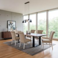 Contemporary Dining Table: Some lifestyle images are created with AI for visualization purposes. Crafted from natural solid wood, each piece is unique and will vary.