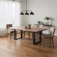 Modern Dining Table: Some lifestyle images are created with AI for visualization purposes. Crafted from natural solid wood, each piece is unique and will vary.