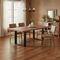 Natural Wood Dining Table: Some lifestyle images are created with AI for visualization purposes. Crafted from natural solid wood, each piece is unique and will vary.