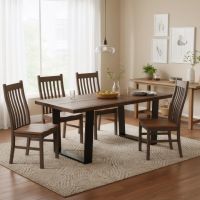 Barn Wood Dining Table: Some lifestyle images are created with AI for visualization purposes. Crafted from natural solid wood, each piece is unique and will vary.