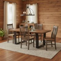 Rustic Dining Table: Some lifestyle images are created with AI for visualization purposes. Crafted from natural solid wood, each piece is unique and will vary.