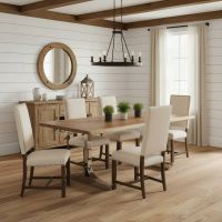 Modern Gathering Table: Some lifestyle images are created with AI for visualization purposes. Crafted from natural solid wood, each piece is unique and will vary.
