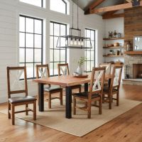 Modern Dining Table: Some lifestyle images are created with AI for visualization purposes. Crafted from natural solid wood, each piece is unique and will vary.