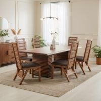 Wood Dining Table: Some lifestyle images are created with AI for visualization purposes. Crafted from natural solid wood, each piece is unique and will vary.