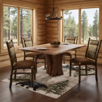 Rustic Dining Table: Some lifestyle images are created with AI for visualization purposes. Crafted from natural solid wood, each piece is unique and will vary.