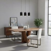 Stump Base Dining Table: Some lifestyle images are created with AI for visualization purposes. Crafted from natural solid wood, each piece is unique and will vary.