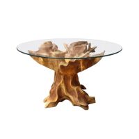 Rooted Dining Table Base in Natural Clear - Shown with Glass Top