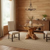 Solid Wood Dining Table Base: Some lifestyle images are created with AI for visualization purposes. Crafted from natural solid wood, each piece is unique and will vary.
