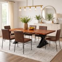 Redwood Dining Table: Some lifestyle images are created with AI for visualization purposes. Crafted from natural solid wood, each piece is unique and will vary.