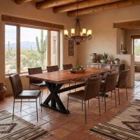 Rustic Dining Table: Some lifestyle images are created with AI for visualization purposes. Crafted from natural solid wood, each piece is unique and will vary.
