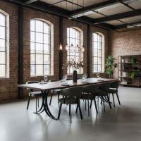 Modern Gathering Table: Some lifestyle images are created with AI for visualization purposes. Crafted from natural solid wood, each piece is unique and will vary.