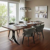 Contemporary Dining Table: Some lifestyle images are created with AI for visualization purposes. Crafted from natural solid wood, each piece is unique and will vary.