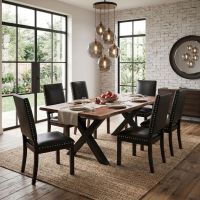 Rustic Dining Table: Some lifestyle images are created with AI for visualization purposes. Crafted from natural solid wood, each piece is unique and will vary.