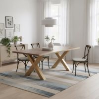 Contemporary Wood Dining Table: Some lifestyle images are created with AI for visualization purposes. Crafted from natural solid wood, each piece is unique and will vary.