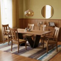 Solid Wood Dining Table: Some lifestyle images are created with AI for visualization purposes. Crafted from natural solid wood, each piece is unique and will vary.