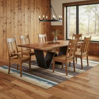 Rustic Modern Dining Table: Some lifestyle images are created with AI for visualization purposes. Crafted from natural solid wood, each piece is unique and will vary.