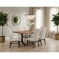 Modern Rustic Dining Table: Some lifestyle images are created with AI for visualization purposes. Crafted from natural solid wood, each piece is unique and will vary.