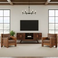 Walnut Entertainment Center: Some lifestyle images are created with AI for visualization purposes. Crafted from natural solid wood, each piece is unique and will vary.