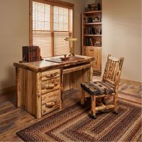 Rustic Log Desk: Some lifestyle images are created with AI for visualization purposes. Crafted from natural solid wood, each piece is unique and will vary.