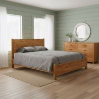 Cherry Bed: Some lifestyle images are created with AI for visualization purposes. Crafted from natural solid wood, each piece is unique and will vary.