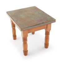 Farmhouse Copper End Table - Verde Hammered Copper Top & Light Base