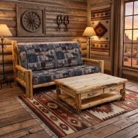 Rustic Futon: Some lifestyle images are created with AI for visualization purposes. Crafted from natural solid wood, each piece is unique and will vary.