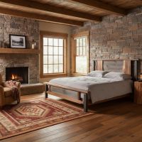 Rustic Modern Bed: Some lifestyle images are created with AI for visualization purposes. Crafted from natural solid wood, each piece is unique and will vary.
