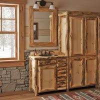 Handcrafted Log Vanity: Some lifestyle images are created with AI for visualization purposes. Crafted from natural solid wood, each piece is unique and will vary.