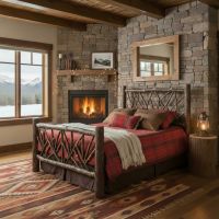 Rustic Hickory Bed: Some lifestyle images are created with AI for visualization purposes. Crafted from natural solid wood, each piece is unique and will vary.