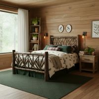 Hickory Log bed: Some lifestyle images are created with AI for visualization purposes. Crafted from natural solid wood, each piece is unique and will vary.