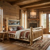Rustic Farmhouse Bed: Some lifestyle images are created with AI for visualization purposes. Crafted from natural solid wood, each piece is unique and will vary.