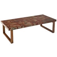 Industrial Chic Reclaimed Metal Coffee Table - Rust Top - Natural Wood Base