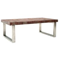 Industrial Chic Reclaimed Metal Coffee Table - Rust Top - Brushed Silver Steel Base