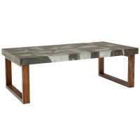 Industrial Chic Reclaimed Metal Coffee Table - Charcoal Top - Natural Wood Base