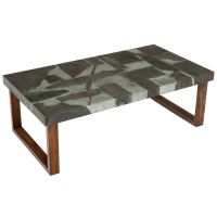 Industrial Chic Reclaimed Metal Coffee Table - Charcoal Top - Natural Wood Base