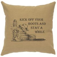 Kick Off Your Boots Image Decor Pillow - Straw Linen