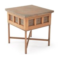 Leon Copper End Table - Verde Hammered Copper Top & Light Base