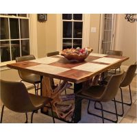 Twisted Trails Natural Wood Teak Root Dining Table - Live Edge Black Walnut Table Top - Natural Clear Table Top Finish