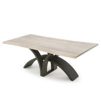 CUSTOM FINISH - Bow & Arrow Natural Wood Dining Table - Live Edge Black Walnut Table Top - CUSTOM Bleached Table Top Finish - Black Steel Table Base