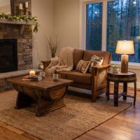 Rustic Barnwood Loveseat: Some lifestyle images are created with AI for visualization purposes. Crafted from natural solid wood, each piece is unique and will vary.