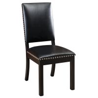 Lynbrook Modern Upholstered Dining Side Chair - Ebony Frame Finish - Black Leather Upholstery - 5/8" Nickel Nail Head Trim