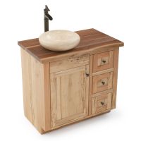 CUSTOM - Maple Meadows Rustic Bathroom Vanity - Live Edge Natural Black Walnut Top- 36" Sink Center w/ Custom Drawers (Standard 36" & 42" Sink Center vanities come w/ no working drawers)