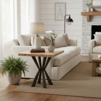 Modern Rustic End Table: Some lifestyle images are created with AI for visualization purposes. Crafted from natural solid wood, each piece is unique and will vary.