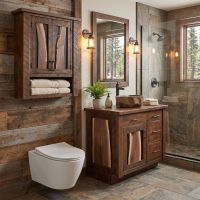 Rustic Toilet Topper: Some lifestyle images are created with AI for visualization purposes. Crafted from natural solid wood, each piece is unique and will vary.