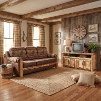 Rustic Sofa: Some lifestyle images are created with AI for visualization purposes. Crafted from natural solid wood, each piece is unique and will vary.