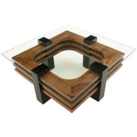 Modern Art Deco Ebony Mahogany & Golden Walnut Coffee Table Base