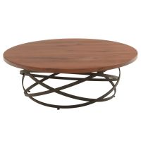 Modern Orbit Coffee Table - Black Walnut Tabletop - Flat Edge - Natural Clear Tabletop Finish - Black Steel Table Base