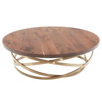 Modern Orbit Coffee Table - Black Walnut Tabletop - Flat Edge - Natural Clear Tabletop Finish - Gold Steel Table Base