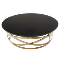 CUSTOM FINISH - Modern Orbit Coffee Table - Smooth Oak Tabletop - Chamfer Edge - CUSTOM Ebony Tabletop Finish - Gold Steel Table Base
