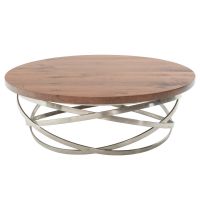 Modern Orbit Coffee Table - Black Walnut Tabletop - Flat Edge - Natural Clear Tabletop Finish - Silver Steel Table Base
